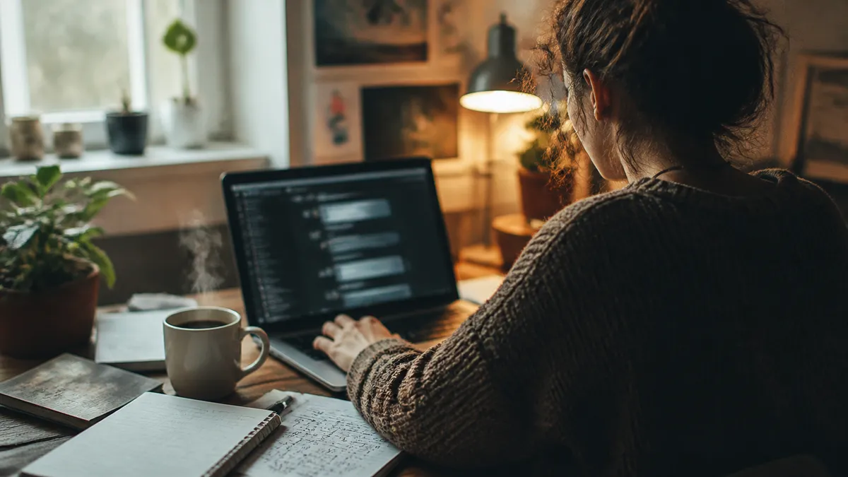 A user actively engaging in a Tor chat room with a laptop in a cozy environment.