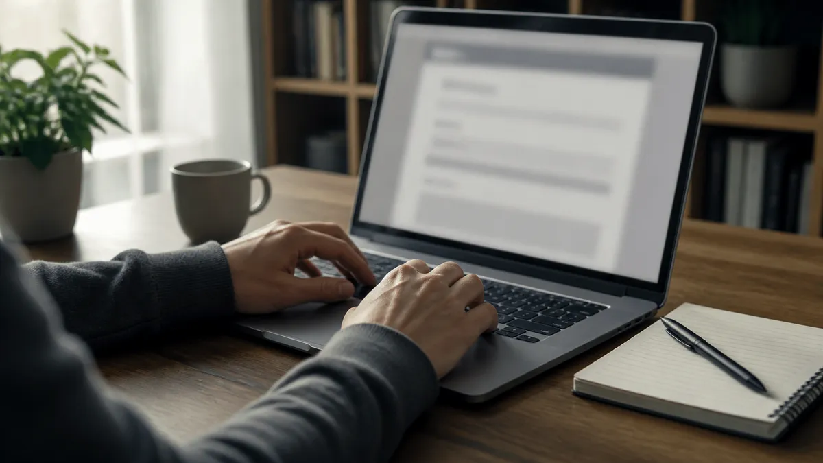 A person taking steps to report harmful dark web content from their workspace.